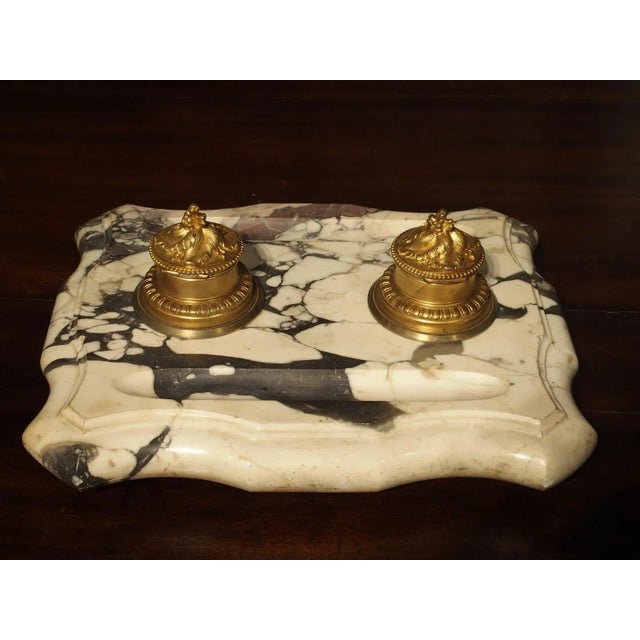 Large Antique French Marble and Bronze Inkwell, Circa 1880 For Sale - Image 10 of 11
