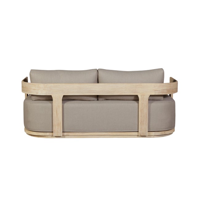 Wood Eclipse Outdoor Solid Teak Wood Love Seat Natural - Gray Fabric For Sale - Image 7 of 11