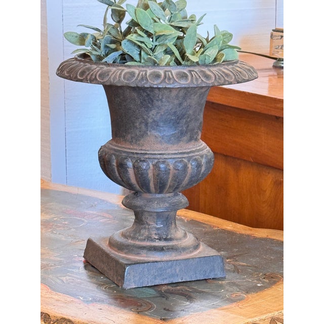 Metal Vintage Cast Iron Urn With Fluted Detail For Sale - Image 7 of 7