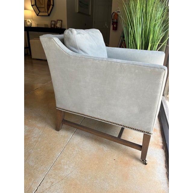 Campaign Light Blue Suede Club Chair For Sale - Image 3 of 14