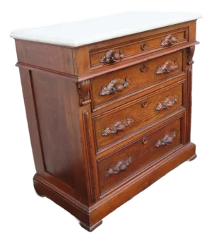Victorian Eastlake Late 1800s Carved Marble Top Small Dresser Chest 6399
