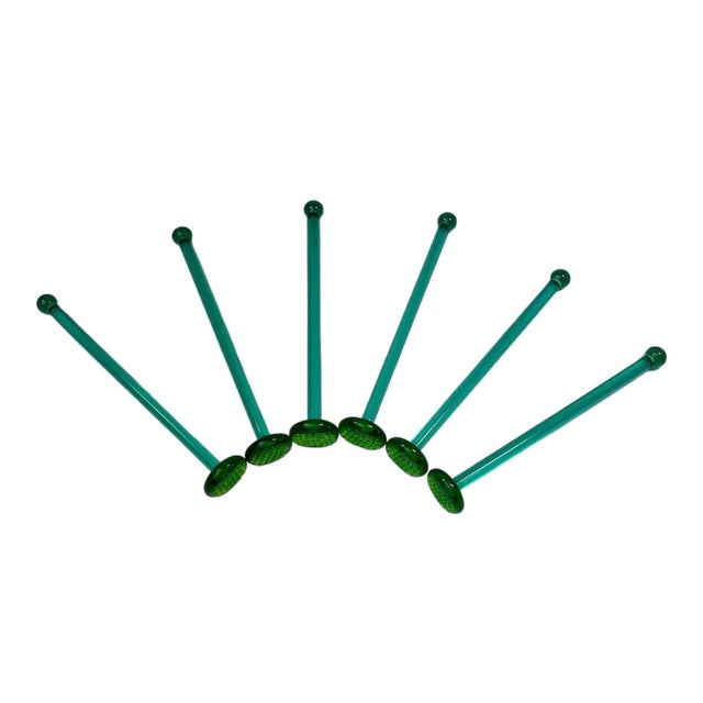 Glass Vintage Green Glass Cocktail Muddlers- Set of 6 For Sale - Image 7 of 8