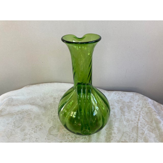 Mid-Century Modern Mid Century Blenko Giant Handblown Green Pitcher For Sale - Image 3 of 4