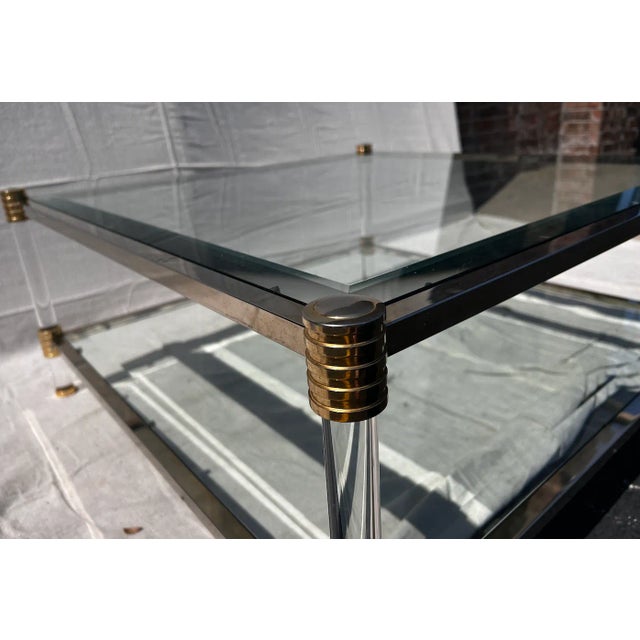 1970’s Coffee Table With Steel, Brass and Lucite For Sale - Image 4 of 7