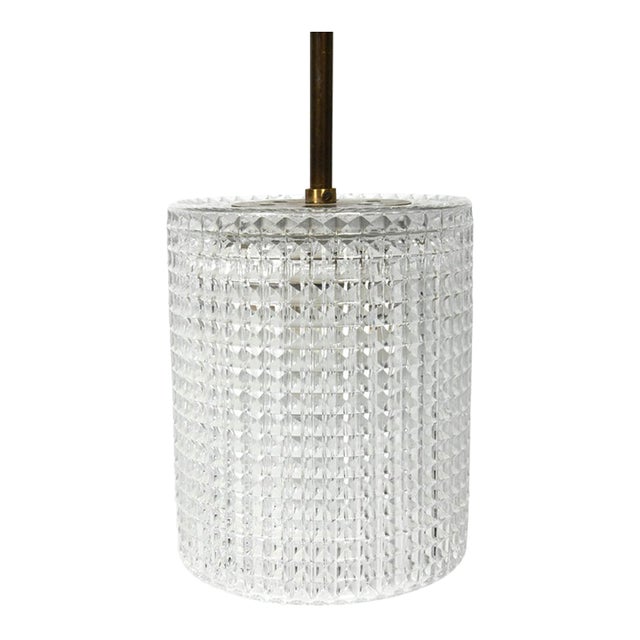 1960s Scandinavian Carl Fagerlund Textured Glass and Brass Pendant For Sale