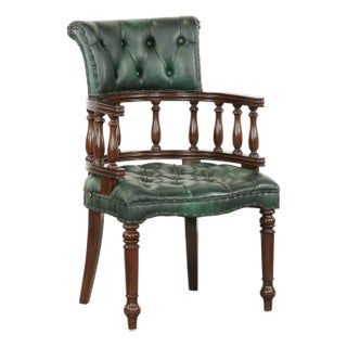 Chesterfield Office Chair in Green Flamed Cowhide Leather For Sale
