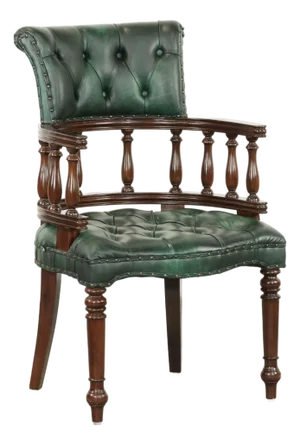Chesterfield Office Chair in Green Flamed Cowhide Leather