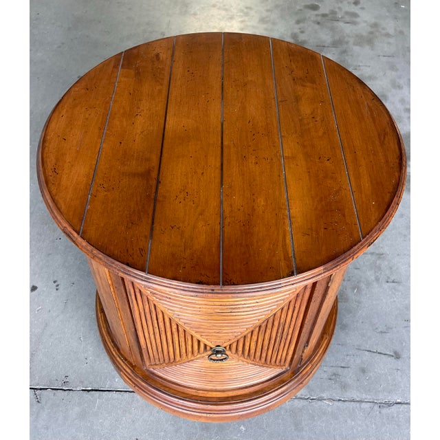 Late 20th Century Vintage Lexington Tommy Bahama Cayman Drum Table With Rattan & Louvered Door For Sale - Image 5 of 10