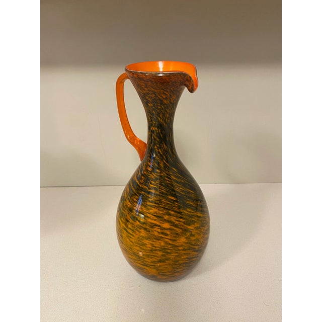 Mid 20th Century Vintage Italian Orange Tortoise Shell Cased Glass Pitcher For Sale - Image 5 of 5