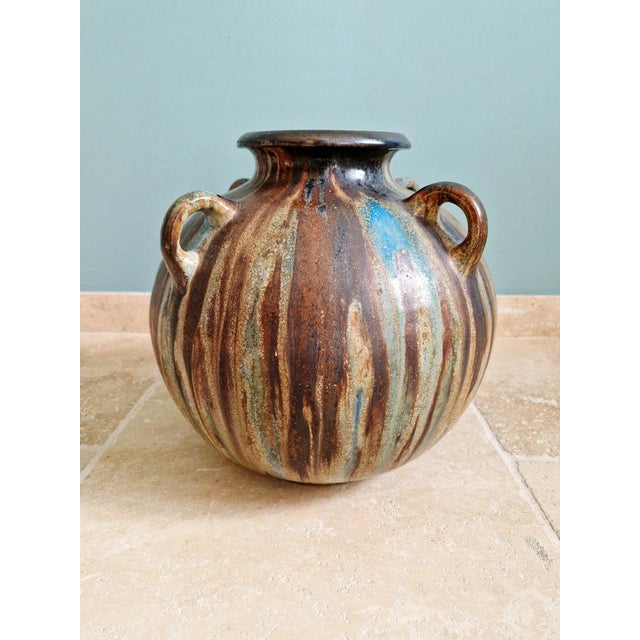Large Vase with Handles in Flamed Stoneware by Roger Guérin, 1920s For Sale - Image 3 of 16