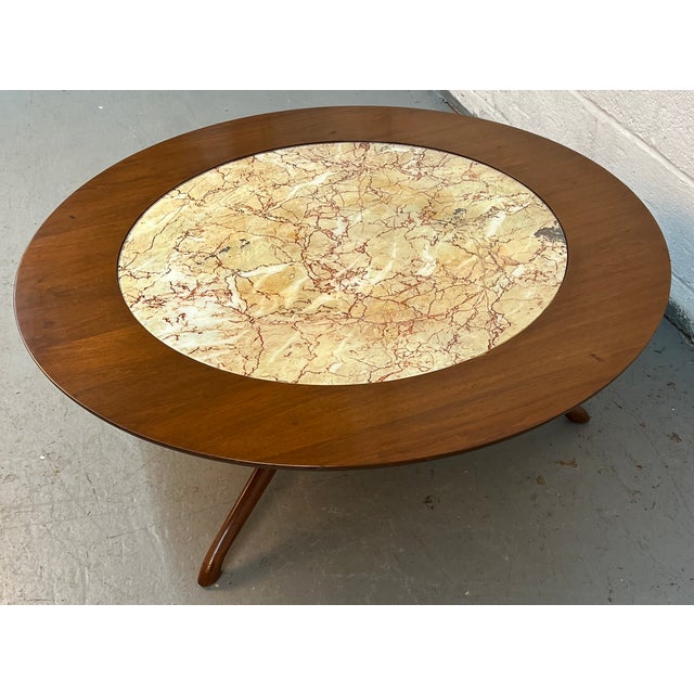 Mid-Century Modern Mid-Century Modern Wood Coffee Table W/ Faux Marble Glass Top For Sale - Image 3 of 11