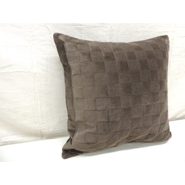 Art Deco Brown Check-Pattern Square Decorative Pillow From Portugal 18 X 18 For Sale - Image 3 of 5