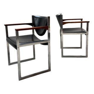 Vintage Bauhaus Office Armchairs in Leather and Nutwood from Lübke, 1960s, Set of 2 For Sale