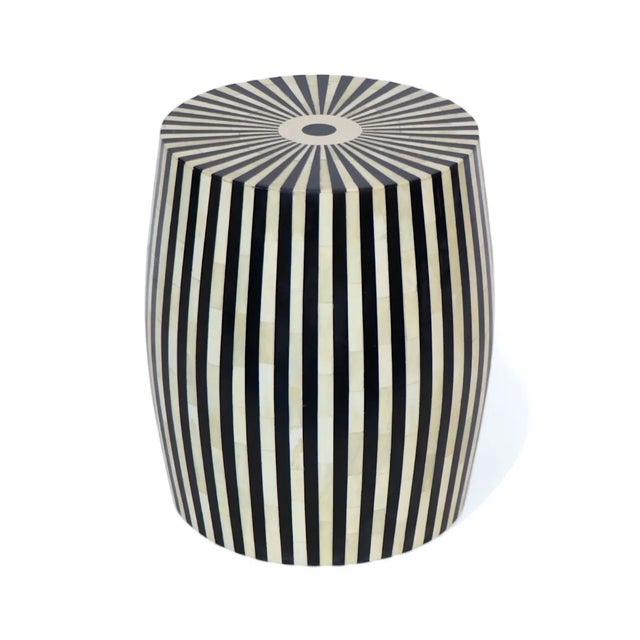 Contemporary Striped Bone & Resin Table/ Stool- Black For Sale - Image 3 of 5