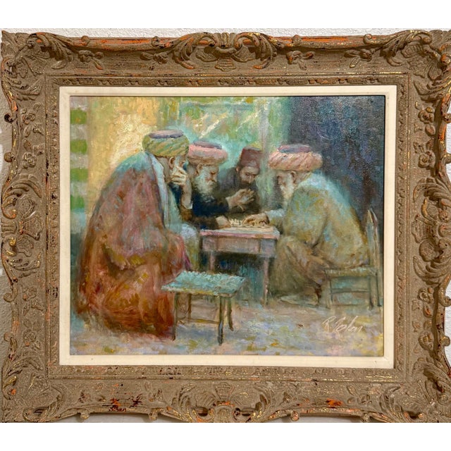 Richard Judson Zolan, Richard Zolan Impressionist Oil Painting Judaica Sephardic Rabbi Playing Chess For Sale In Miami - Image 6 of 16