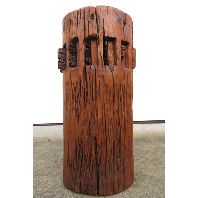 Antique 19th C Sugar Cane Mill Press ~ Solid Wood Side Table ~ Pedestal or Plant Stand ~ Asian Folk Art For Sale - Image 12 of 15