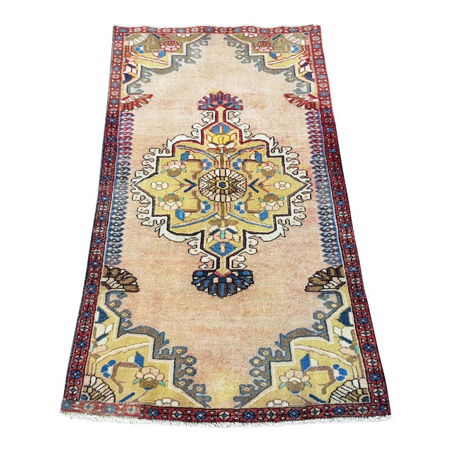 Vintage Distressed Hand-Knotted Oushak Rug-2′5″ × 4′6″ For Sale