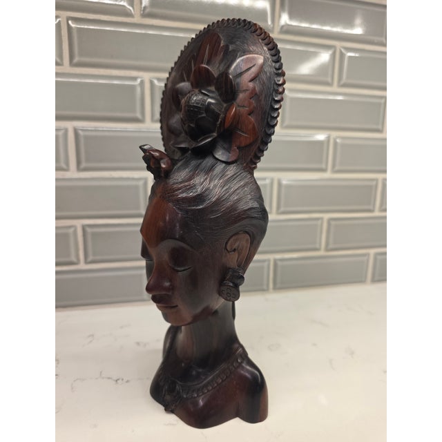 Mid 20th Century Art Deco Balinese Modernist Macassar Ebony Portrait Bust Sculpture For Sale - Image 9 of 12