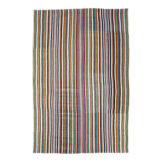 Vintage Turkish Oushak Handmade Wool Cotton Green Kilim Area Rug For Sale