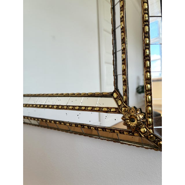 Large Vintage Spanish Venetian-Style Wall Mirror, Brass, 1980s Hollywood Regency For Sale - Image 10 of 12