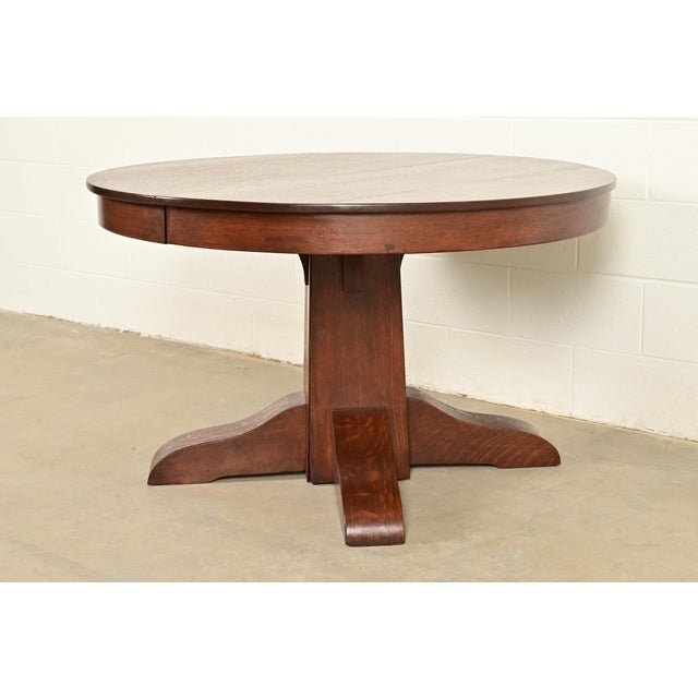 Imperial Furniture, Grand Rapids Gustav Stickley Style Antique Mission Oak Arts & Crafts Split Pedestal Extension Dining Table, Circa 1910 For Sale - Image 4 of 10