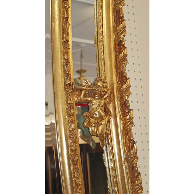 Gold Large Monumental Louis XV French Style Putti Center Beveled Wall Mirror For Sale - Image 8 of 10