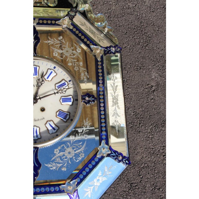 Large 19th Century Venetian Mirror Wall Clock Music Box For Sale - Image 6 of 13