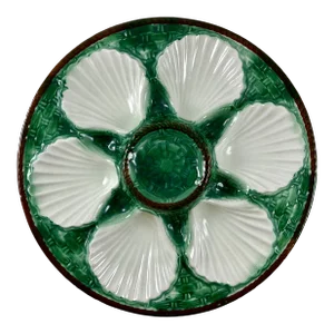 Saint Clément French Green Basketweave and Brown Rope Bordered Oyster Plate