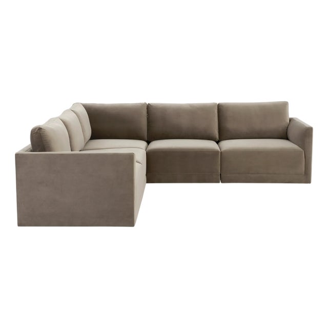 Wood Willow Taupe Modular 5-Piece Performance Velvet L Sectional For Sale - Image 7 of 7