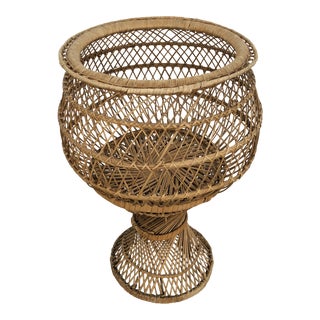 Vintage 1970's Natural Woven Wicker Rattan Boho Planter For Sale