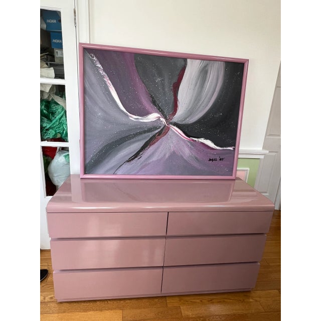 Abstract 1987 Postmodern Abstract Artwork in a Pink Laminate Frame For Sale - Image 3 of 10