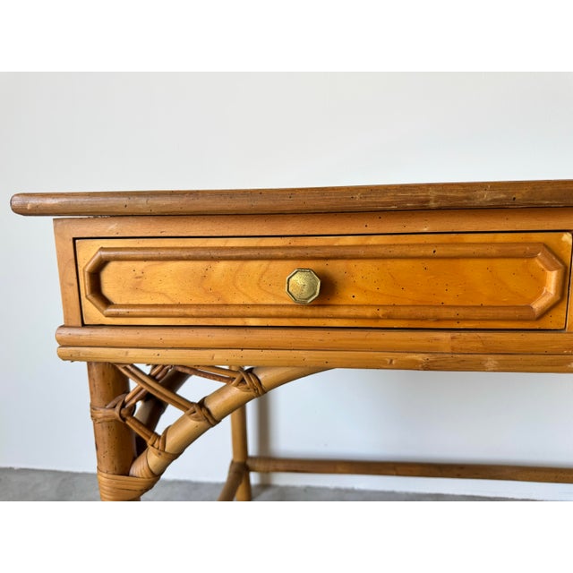1970s Vintage Coastal Ficks Reed Faux Bamboo Rattan Desk With Chair For Sale - Image 5 of 12