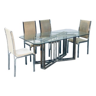 Hollywood Regency Style Geometrical Design Brass & Glass Dining Table from Belgochrom, 1970s For Sale