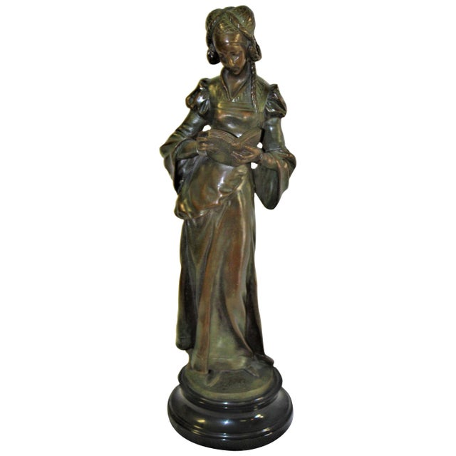1990s Art Nouveau Bronze Lady Marble Base 'The book Lady' For Sale In Los Angeles - Image 6 of 18