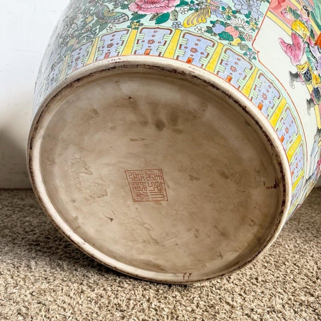 Chinese Hand Painted Floor Vase With Wooden Stand For Sale - Image 11 of 12