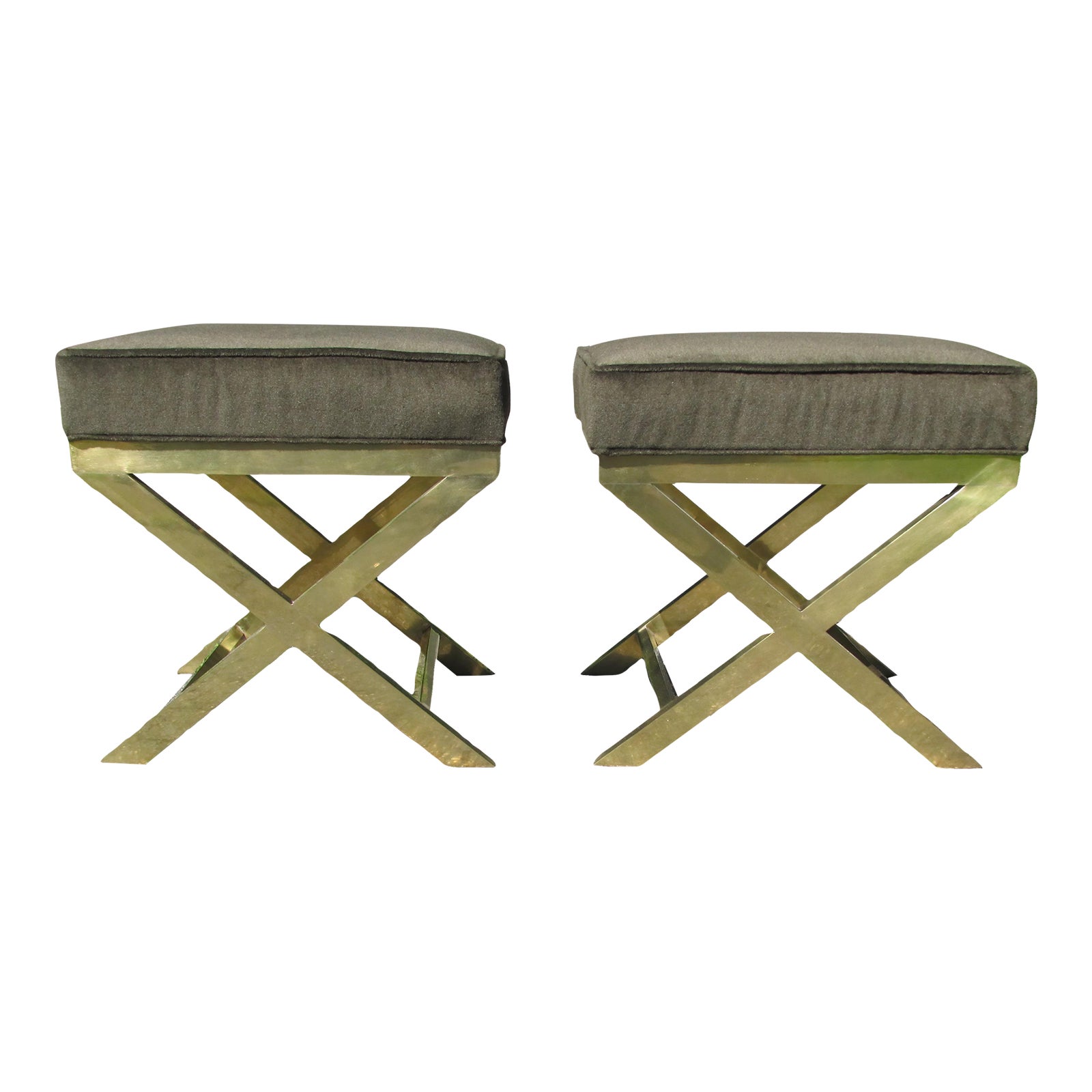 1970s Mid Century Brass X Frame Stools by Weiman / Warren Lloyd, a Pair Chairish