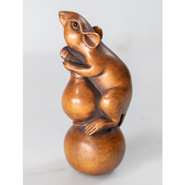 Japanese 20th Century Japanese Carved Boxwood Netsuke of Rat on Double Gourd, Signed For Sale - Image 3 of 7