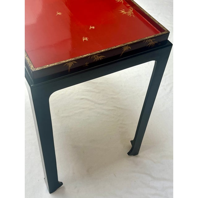 Stephen Cannell Estate: 1950s Chinese Red Lacquer Chinoiserie Accent Table For Sale - Image 4 of 9