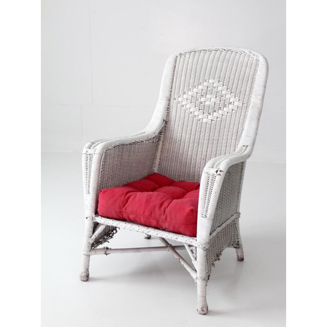 Shabby Chic Antique White Wicker Porch Chair For Sale - Image 3 of 18