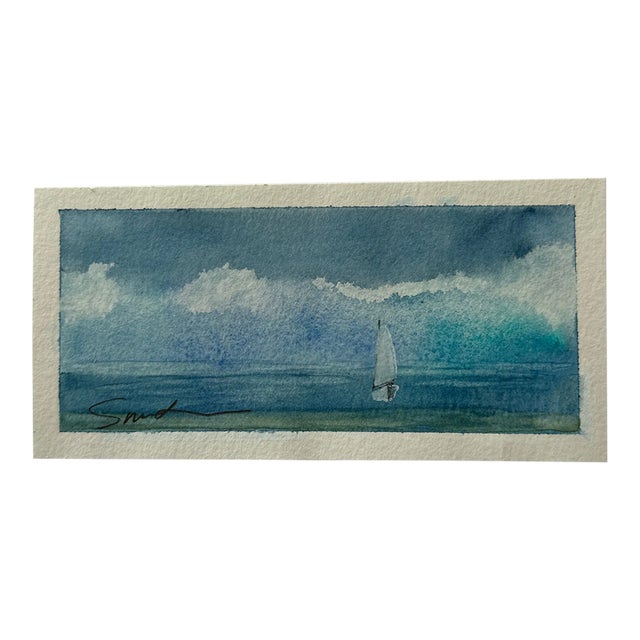 Original Watercolor Miniature Seascape by Nancy Smith For Sale