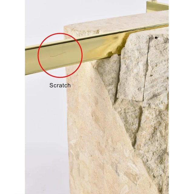 Round Glass Topped Tessellated Stone Brass Cantilever Coffee Table or Side Table For Sale - Image 15 of 15