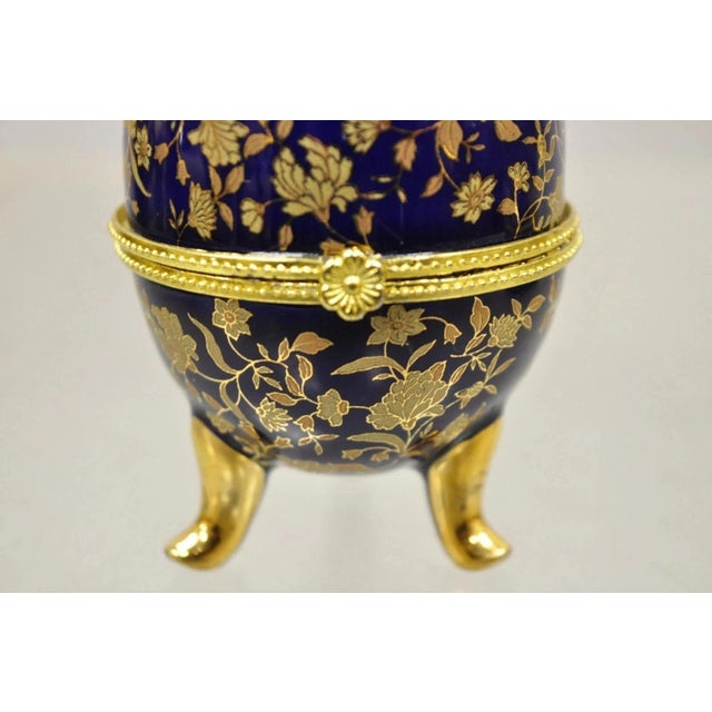 Vintage Cobalt Blue Porcelain Egg Gold Gilt Hinged Lid Candle Trinket Box - 2 Pc For Sale In Philadelphia - Image 6 of 12