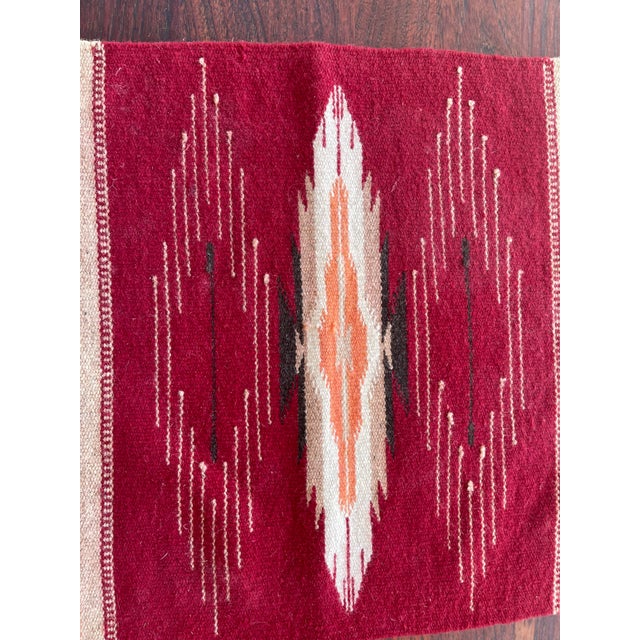 Workaday Handmade Vintage Chimayo Burgundy Red Wool Runner Weaving For Sale - Image 4 of 4