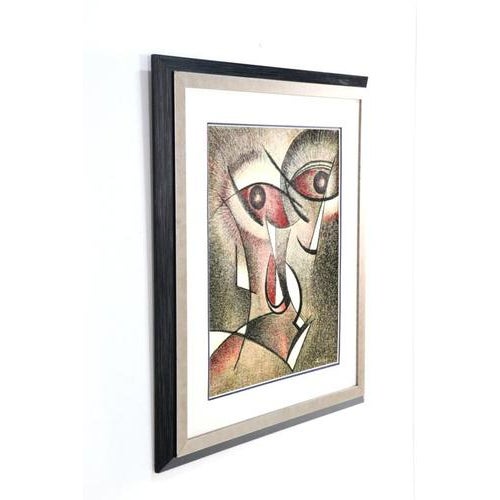This expressive work by Sam Colpa depicts a powerfully stylized face, composed of sharp, geometric shapes and distinct...