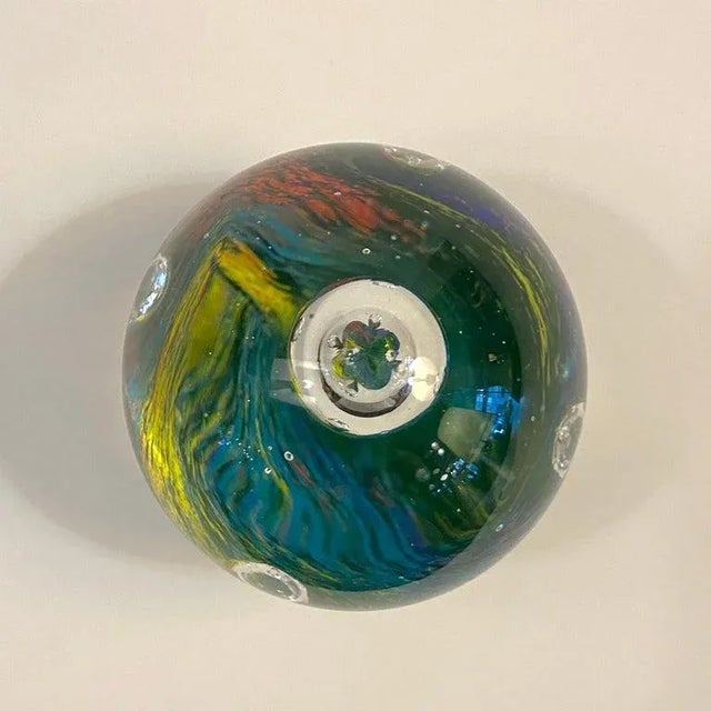 Glass 1980s Italian Murano Style Rainbow Bubble Art Glass Paperweight For Sale - Image 7 of 10