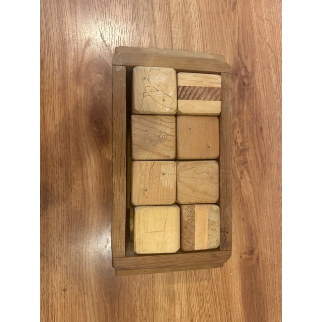 Mid 20th Century Vintage Hand Crafted Wooden Building Blocks With Original Storage Box – Rustic Montessori Style Set For Sale - Image 5 of 8