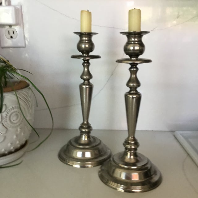 Vintage Tall Silver plateCandle Holder Pair For Sale In Palm Springs - Image 6 of 7