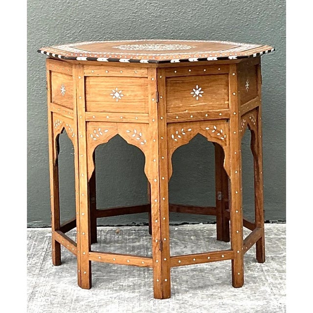 Wood Vintage Inlaid Wood Octagonal Side Table For Sale - Image 7 of 12