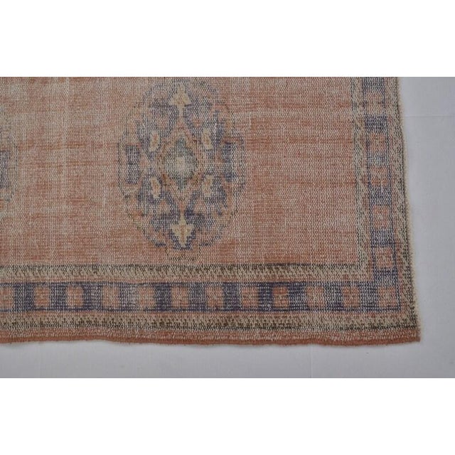 Vintage Faded Turkish Oushak Long Runner Rug With Ombre Abrash and Indigo Borders For Sale In Phoenix - Image 6 of 10