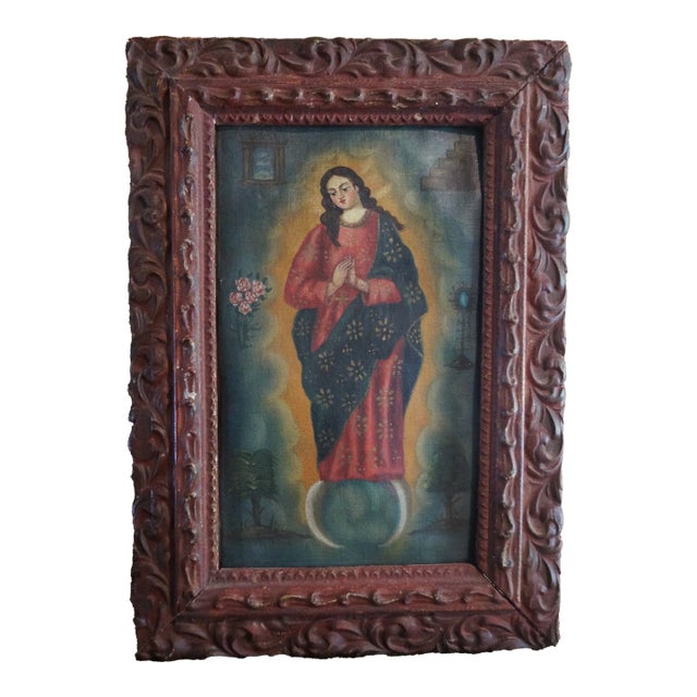 Mid 19th Century Spanish Colonial Painting of Nossa Senhora Da Conceição For Sale